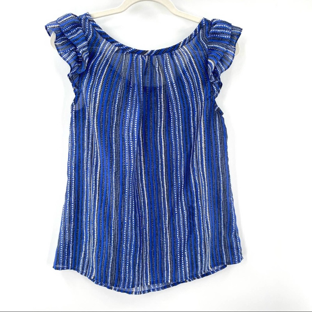 Anthro Edme & Esyllte Blue Flutter Sleeve Printed Top - Picture 5 of 5